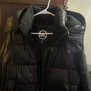 Michael Kors Black Quilted Puffer Jacket with Sherpa Collar